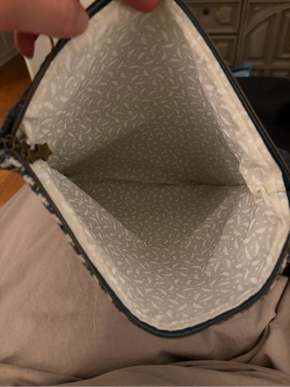 Woven Navy and Cream Fold-Over Clutch - Picture 4 of 4